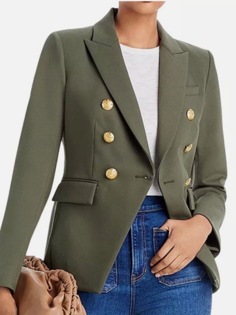 Veronica Beard Miller Dickey Blazer Olive Green Gold Crest Buttons Jacket Size 0
